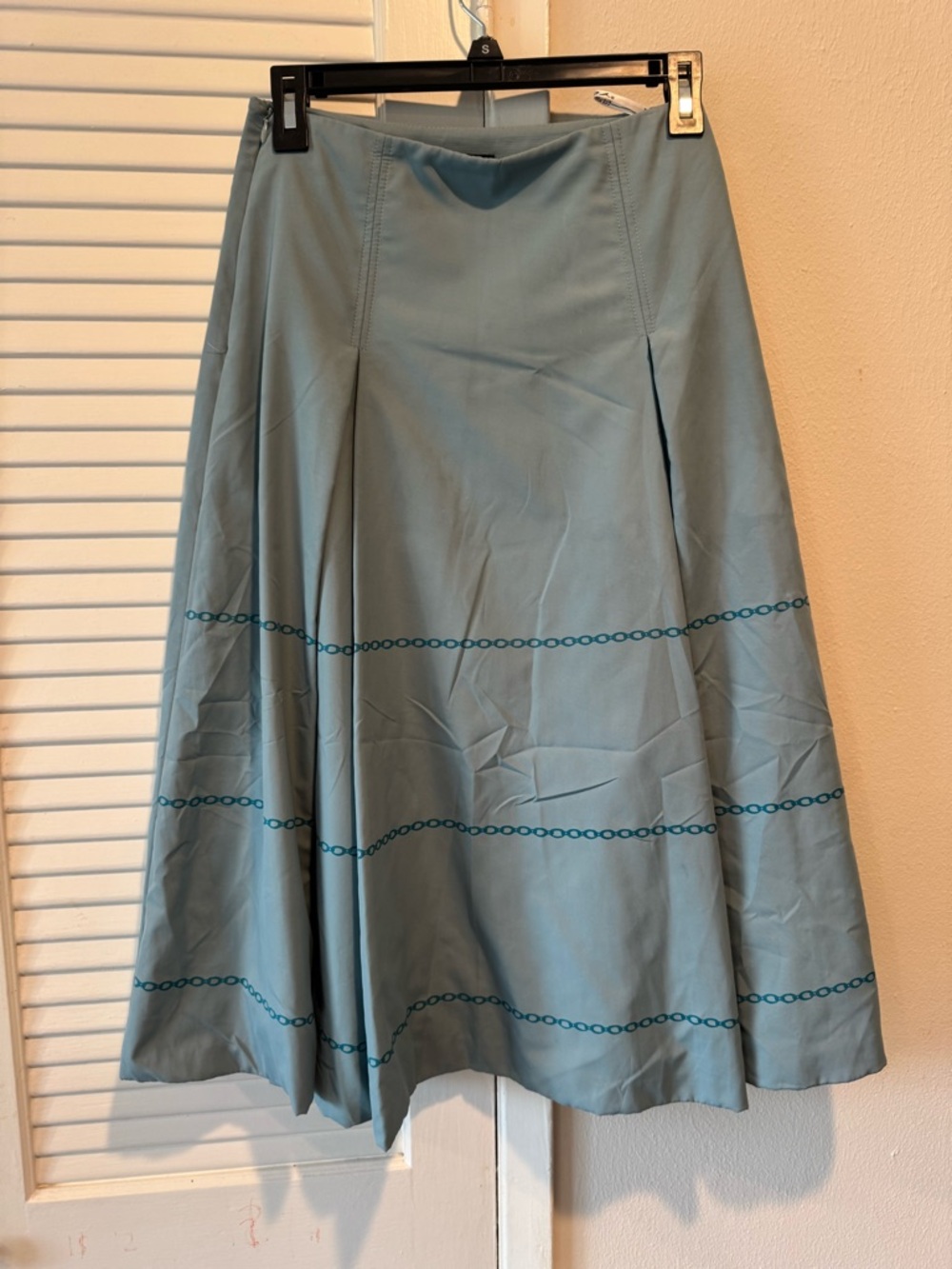A-Line Midi Skirt in Light Teal with Chain Accent